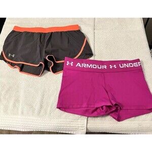 Lot Of  2 Under Armour Womens Running Athletic Elastic Shorts Size Large